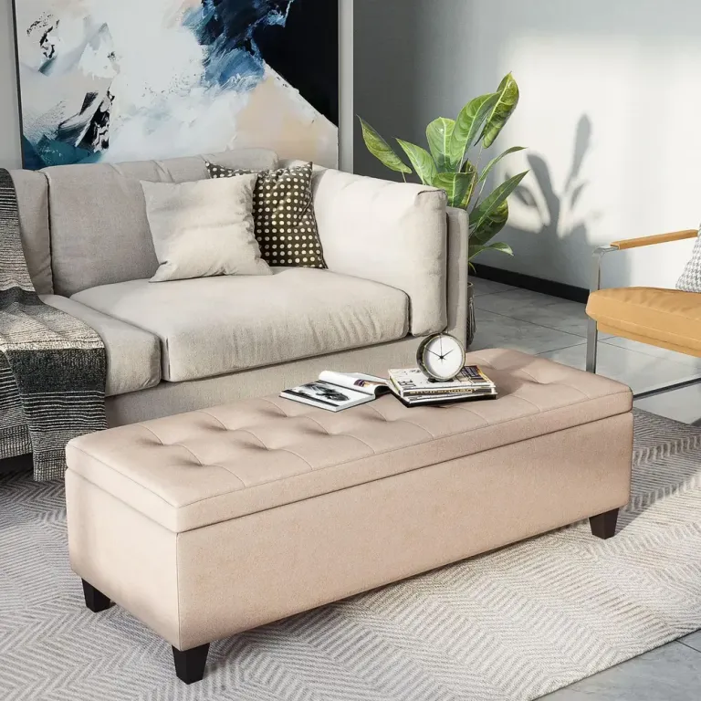 Sittbänk med Förvaring & Knapphäftning Beige