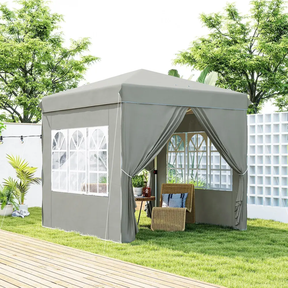 Lusthus Paviljong Pop-Up Partytält Ljusgrå 2,5 x 2,5 M