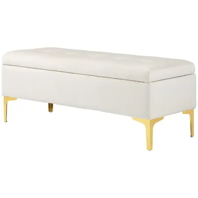 Bänk Sängbänk Beige av Sammet och Metall 120 x 44 x 44,5 cm