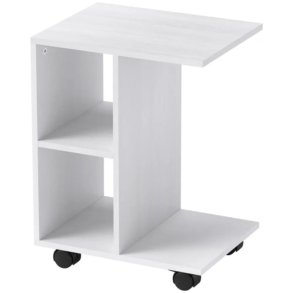 Sidobord Soffbord C-Shape med Hjul Vit av 45 x 35 x 58 Cm
