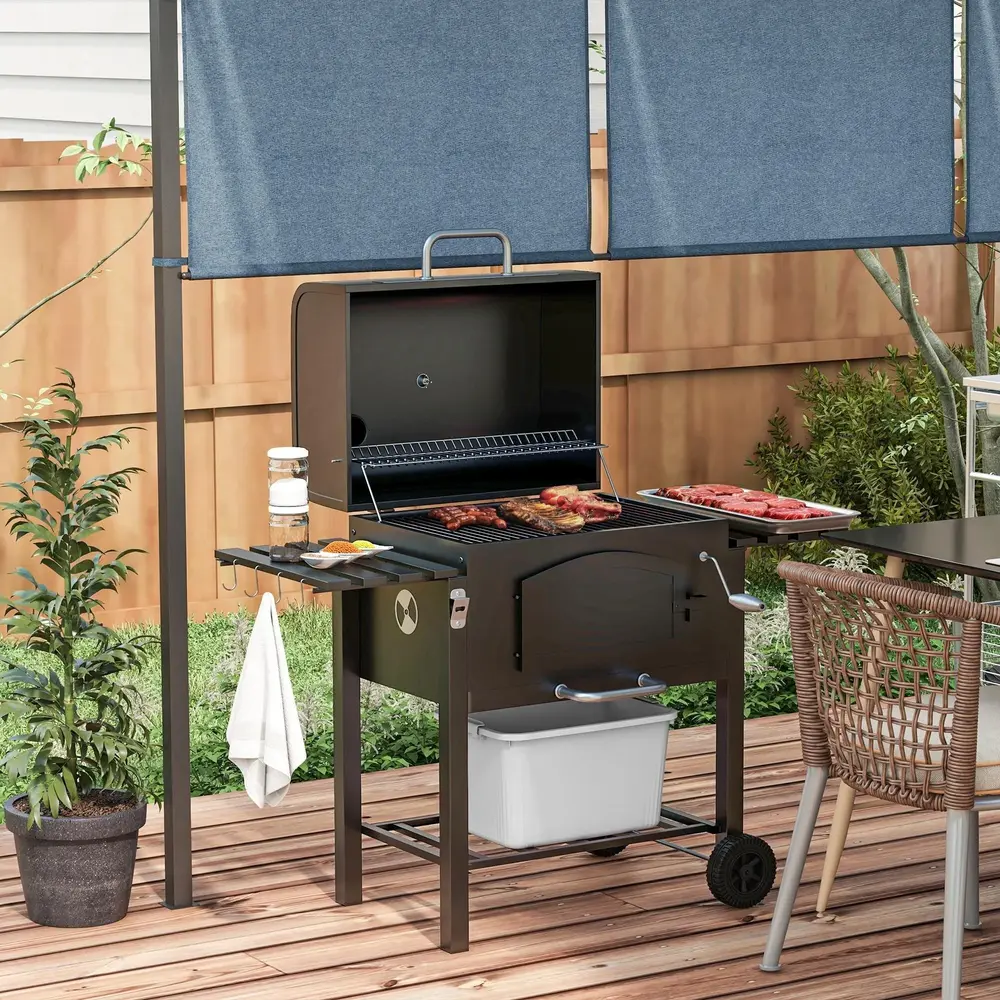 Kolgrill BBQ Grill Svart av Metall Trädgårdsgrill med Lock