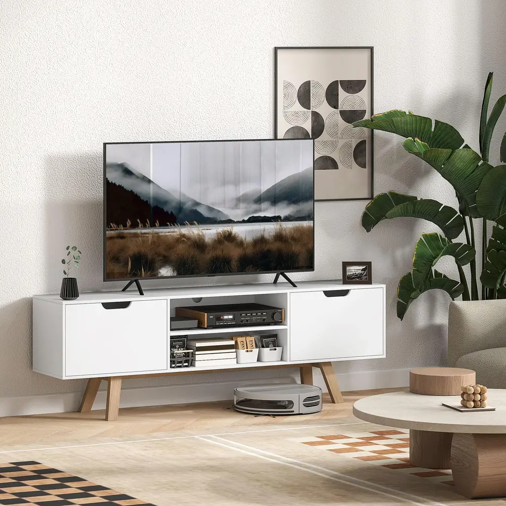 TV-Bänk TV-Skåp Vit av Trä Lowboard 2 150 x 39 x 50 cm