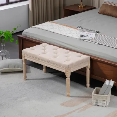 Klädd Bänk Hallbänk Beige av Tyg 80 x 40 x 43 cm