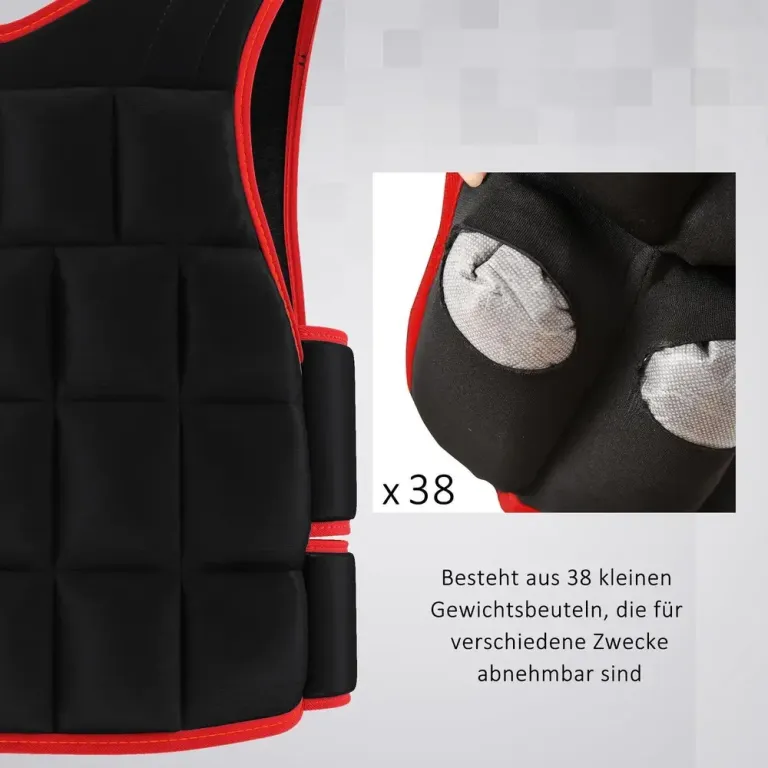 Viktväst 20 kg med Dubbla Remmar, Svart och Röd