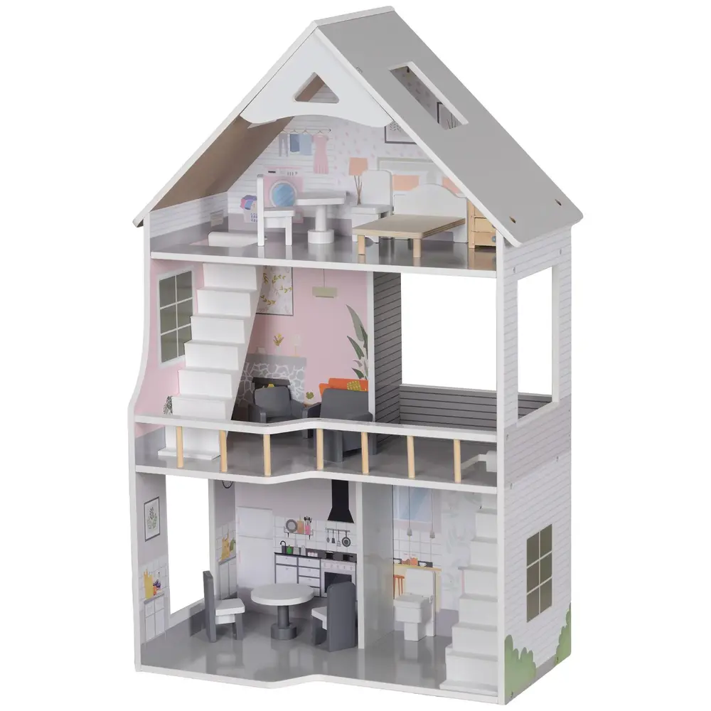 Dockhus Trähus Grå av Trä för Barn 3-6 År 3 85,3 Cm