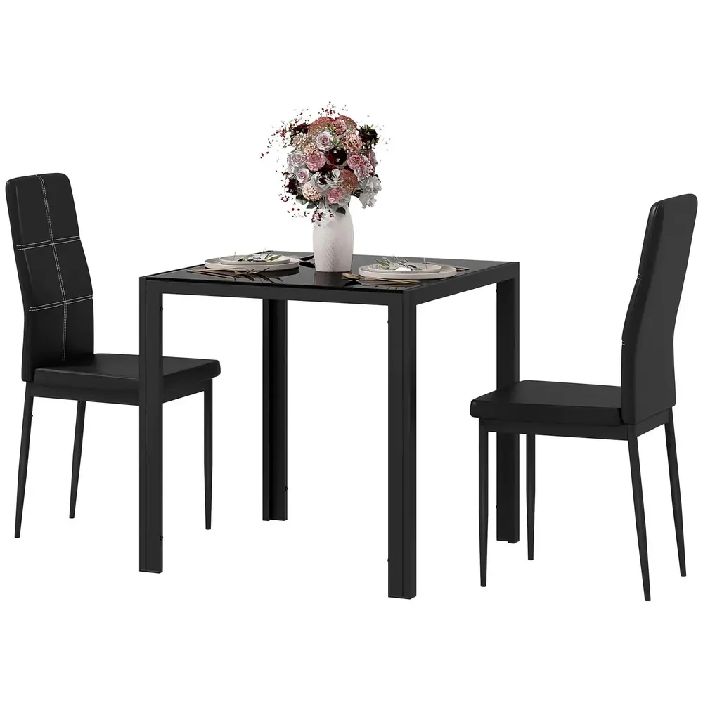 Matsalsset med Bord och 2 Stolar Platssparande Svart