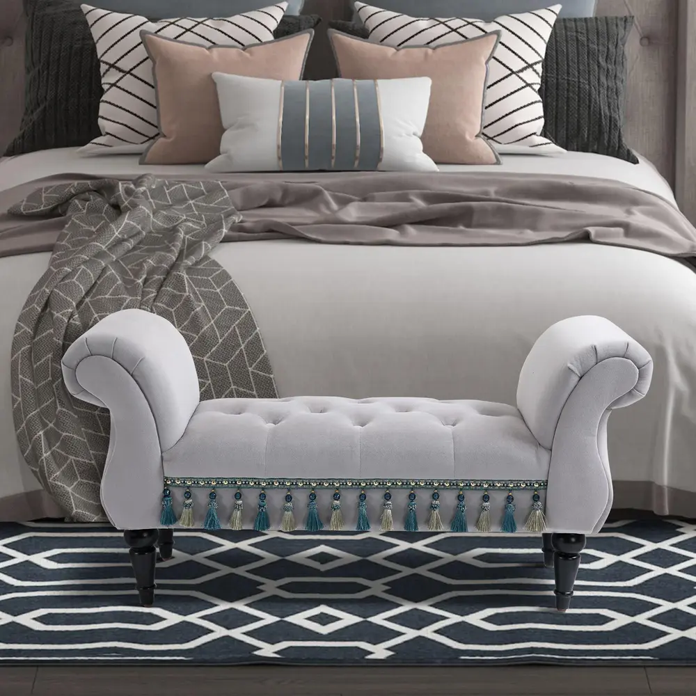 Elegant Sittbänk med Träben Klädd 117 x 40 x 58 Cm