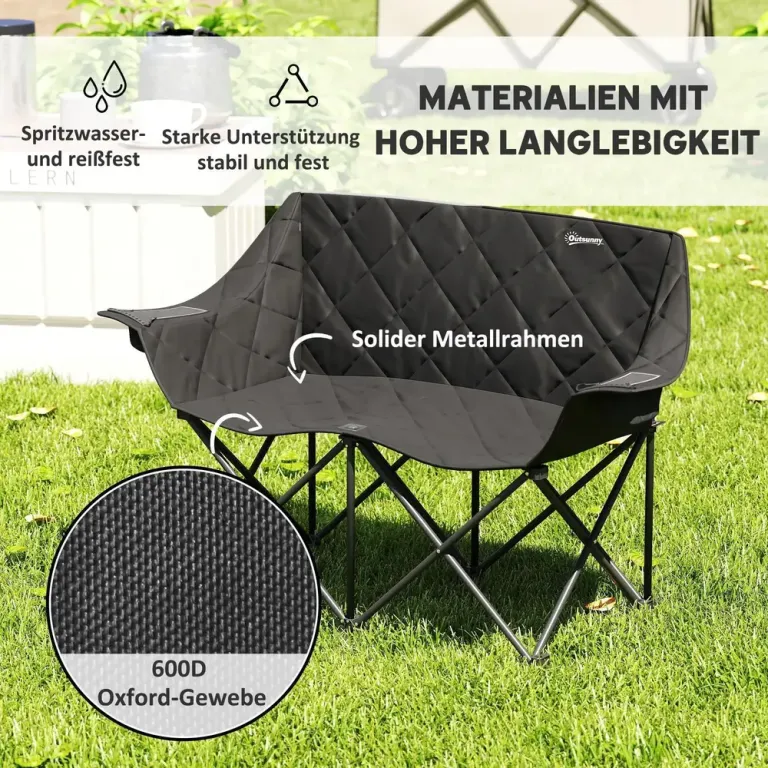 Hopfällbar Campingstol 2-Sits med Bärväska Max 250 kg, Svart