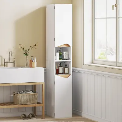 Högskåp Badrum Smalt Vit Trä och Tvättstuga 182 cm
