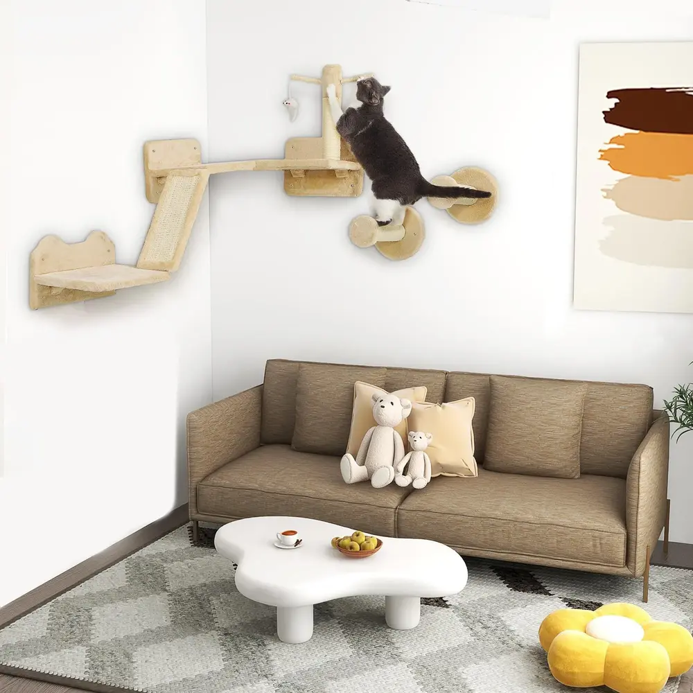 Kattklättervägg Kattmöbel Beige av Sisal och Trä för Katter
