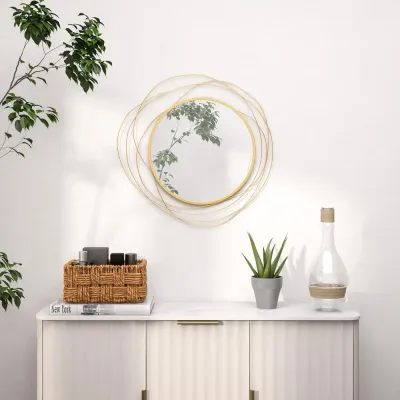 Rund Väggspegel med Metallram Guld Ø65 cm Dekoration