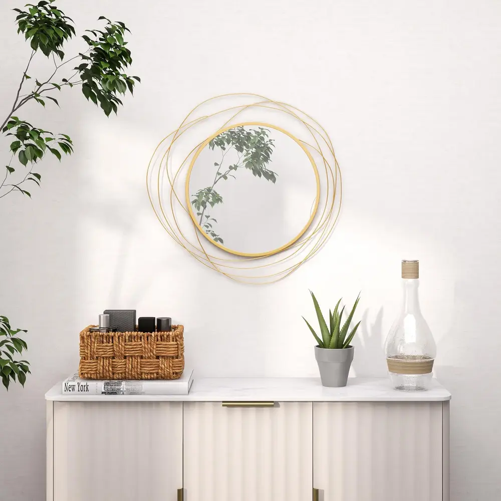 Rund Väggspegel med Metallram Guld Ø65 Cm