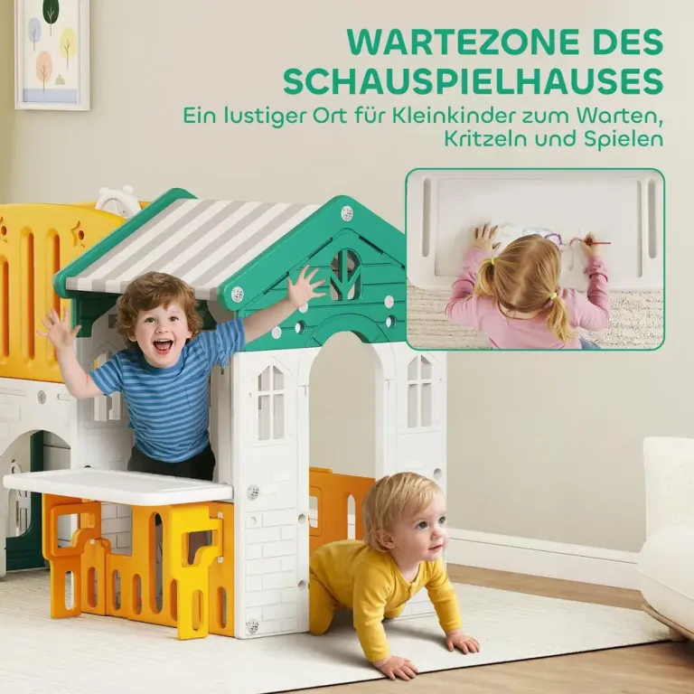 Lekplats Inomhus 7 i 1 Gul och Grön Plast för Barn 1-4 År Lekcenter