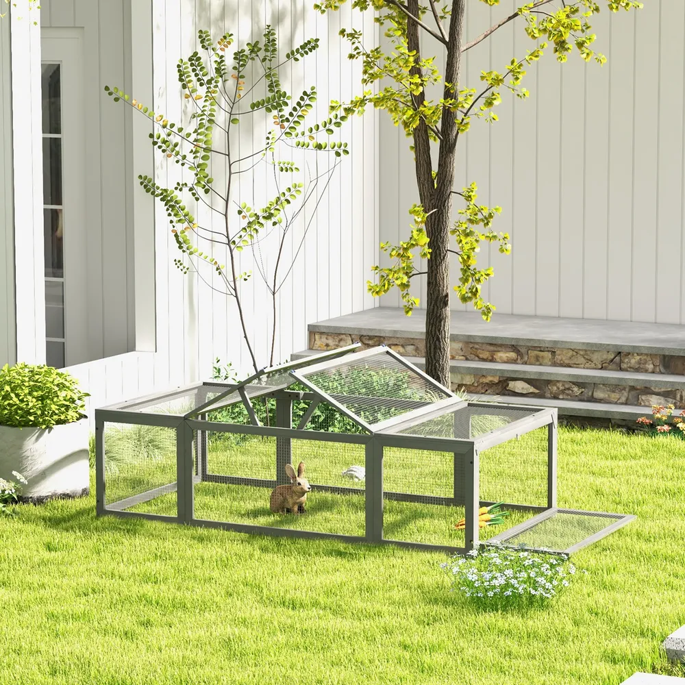 Kaninbur Smådjursbur med Gångjärnstak Grå 180 x 90 x 48 Cm