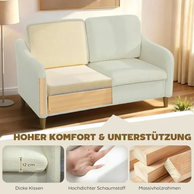 2-Sits Soffa Kompakt Gräddvit Sherpa Fleece Liten 137 cm