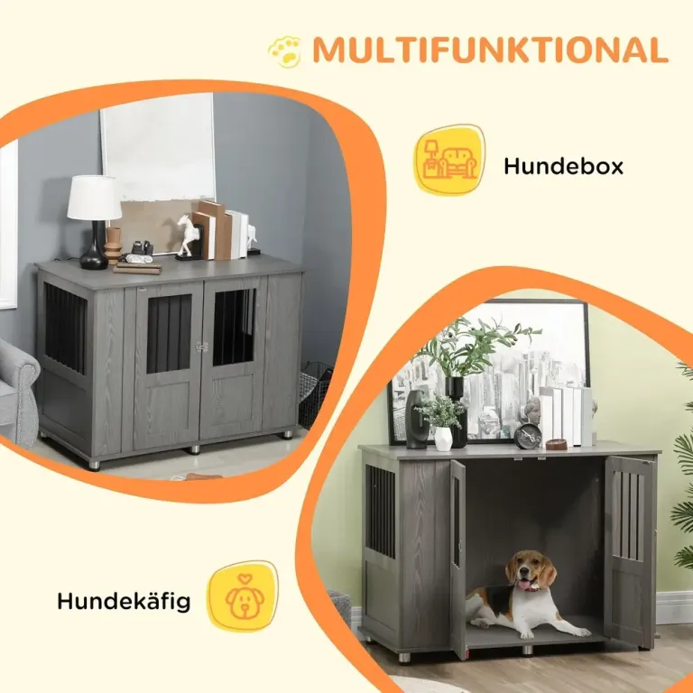 Hundbur Hundkoja Grå av Trä och Metall för Stora Hundar