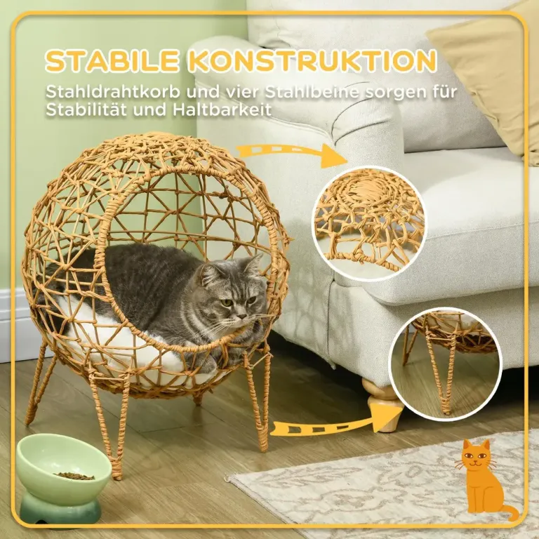 Rattankattbur Kattgrotta med Kudde och Upphöjd 57 cm