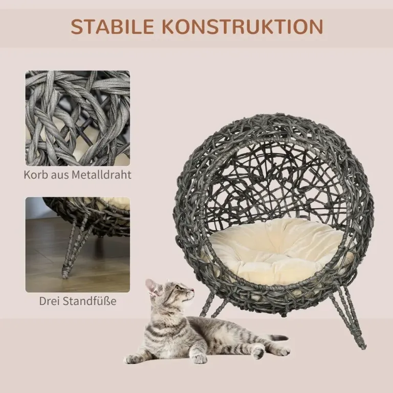 Rattankattgömma med Kudde Katt Sovplats Kattgrotta 58 cm Katthus