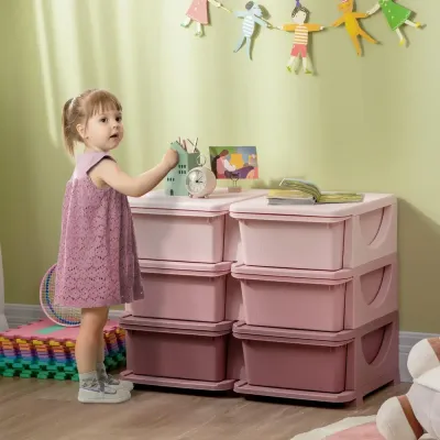 Leksaksförvaring med 3 Lådor, Rosa