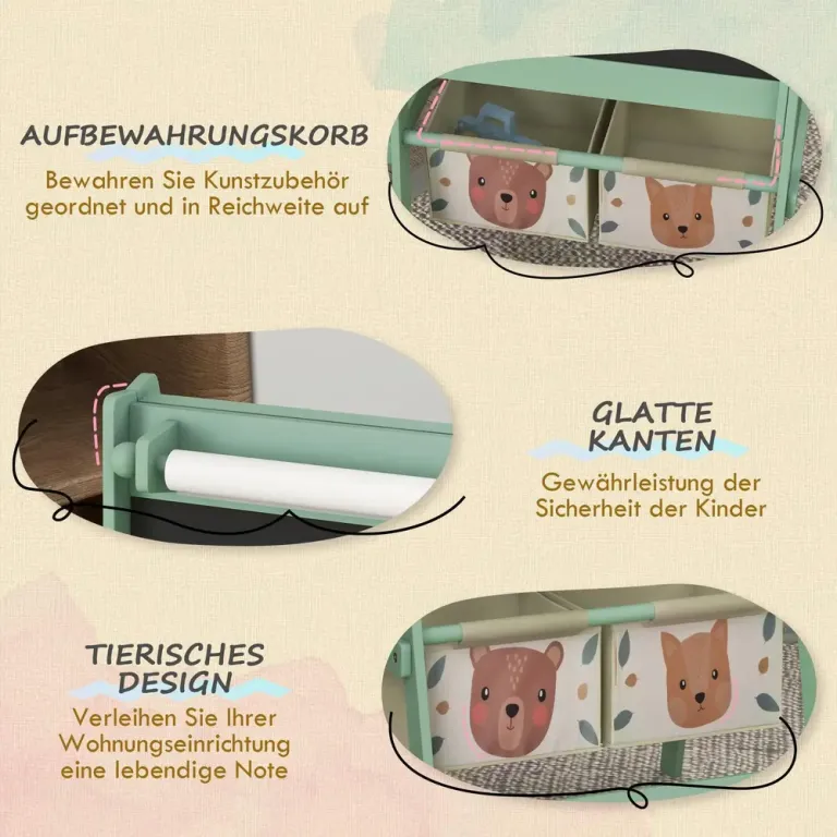 3-i-1 Barnstafli med Pappersrulle Svarta Grön Dubbelsidig Whiteboard