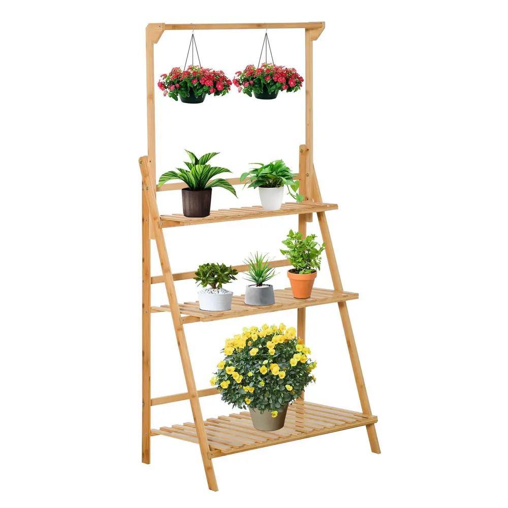 Blomhylla i Bambu med Hängstång Dekorativ 70 x 40 x 143 Cm