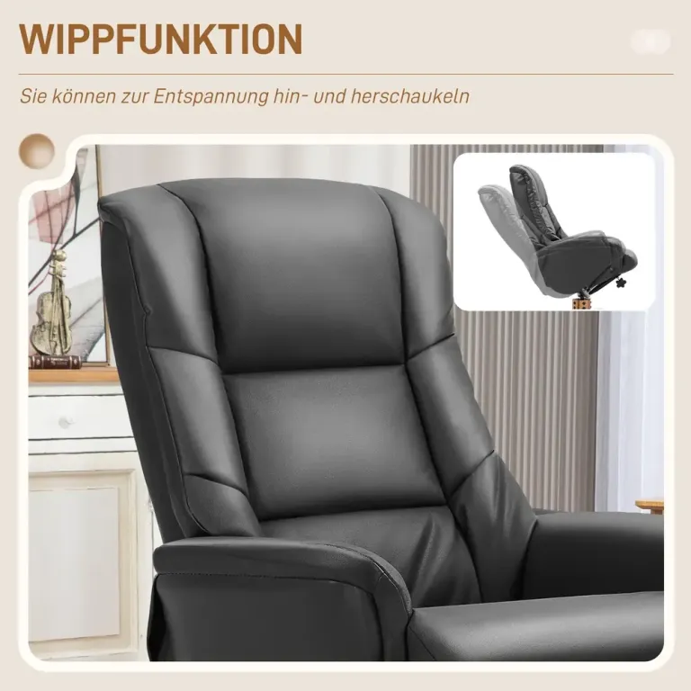 Relaxfåtölj med Fotpall och Liggfunktion Svart Konstläder