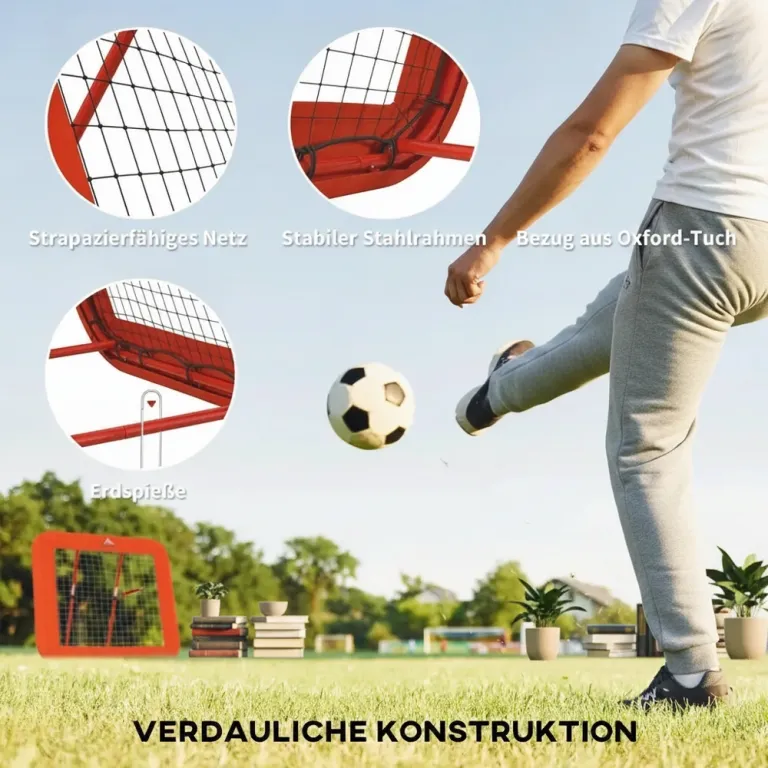 Rebounder Fotbollsnät Röd av Metall och Nät för Bollsport Football