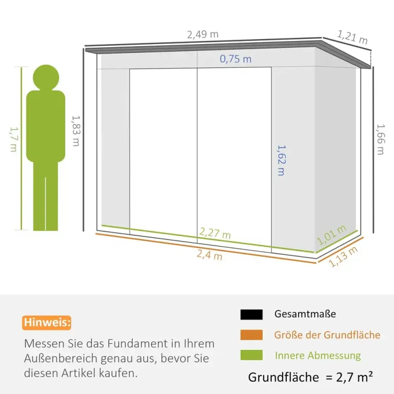 Redskapsbod i Metall med Dubbel Dörr Hållbar 183 cm
