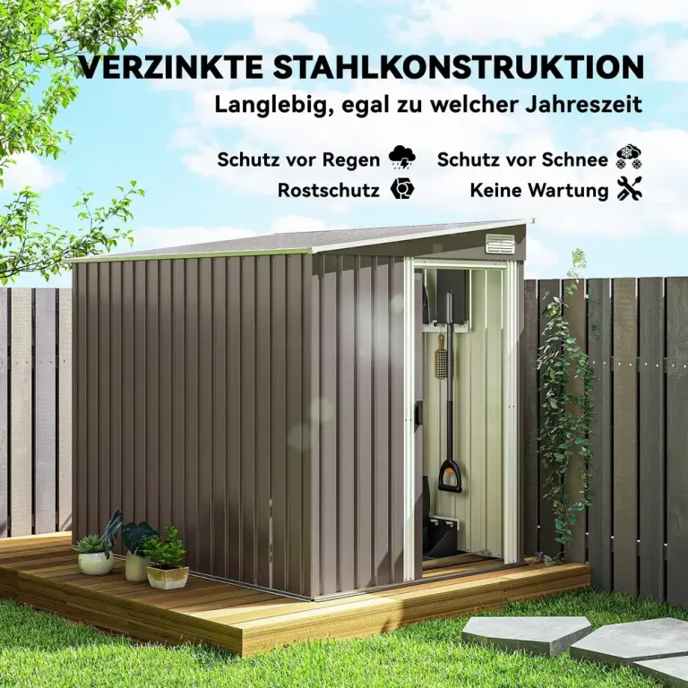 Redskapsbod i Metall med Pulpet-tak Galvaniserat Stål Hyllor Ljusgrå