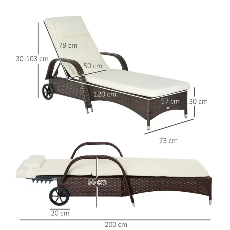 Solsäng Hållbar Mörkbrun Konstrotting 200 x 73 x 30–103 cm