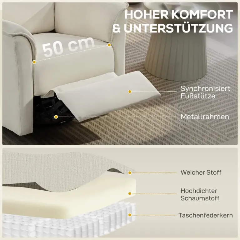 Relaxfåtölj Elektrisk med Liggläge Gräddvit Konstläder