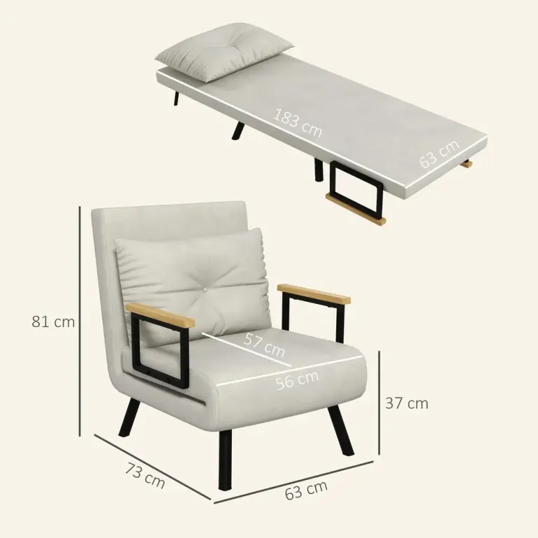 Relaxfåtölj i Skandidesign Inkl Kudde med Knappdekor Bädd Justerbar