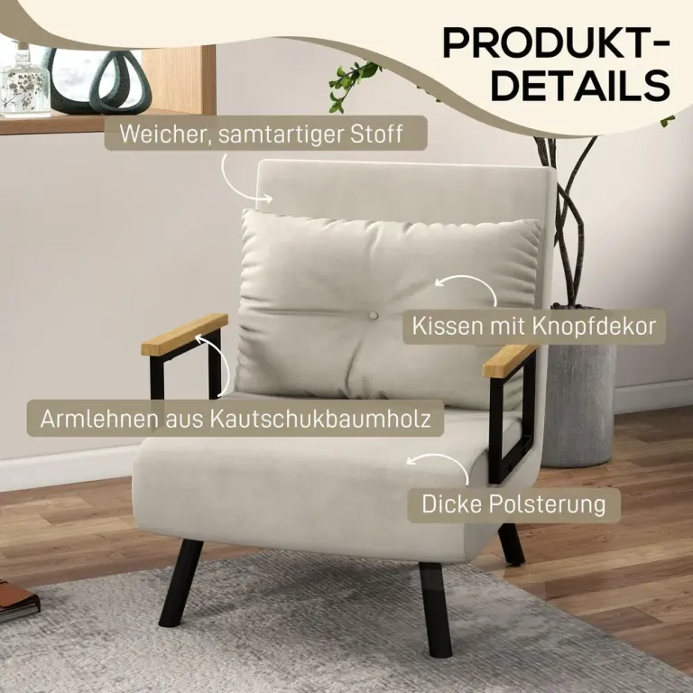 Relaxfåtölj i Skandidesign Inkl Kudde med Knappdekor Bädd Justerbar