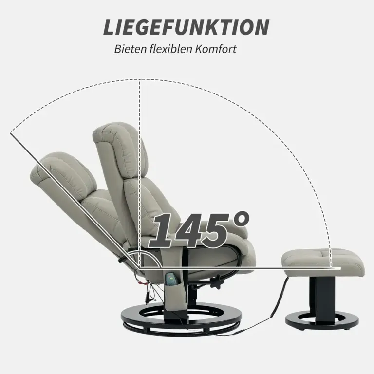 Relaxfåtölj Massagestol med Fotpall Grå av Konstläder Roterbar