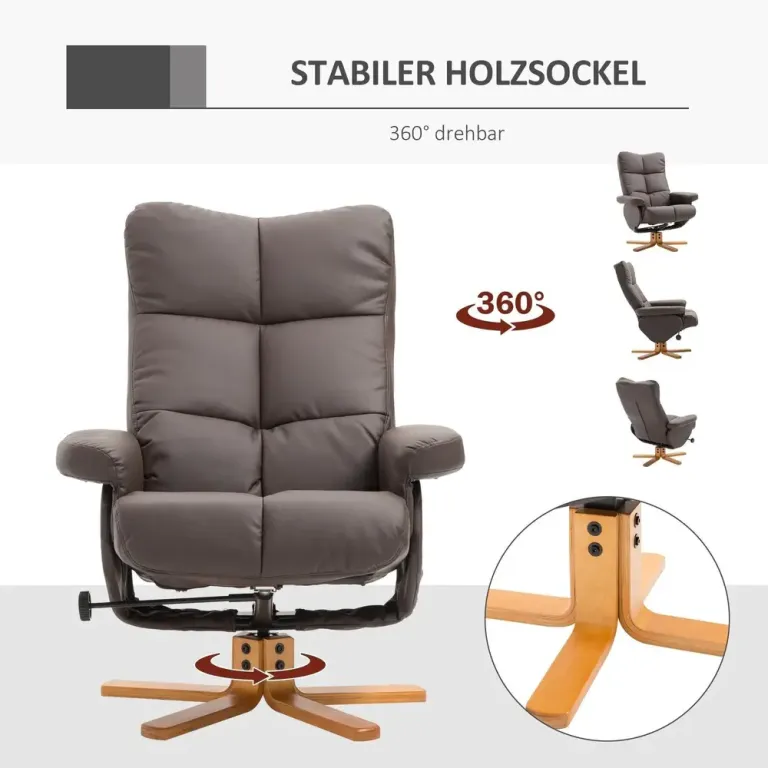 Relaxfåtölj med Fotpall och Förvaring Fällbart Ryggstöd Läder