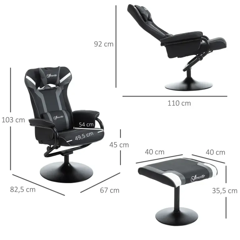 Relaxfåtölj med Fotpall och Justerbar Rygg, Grå