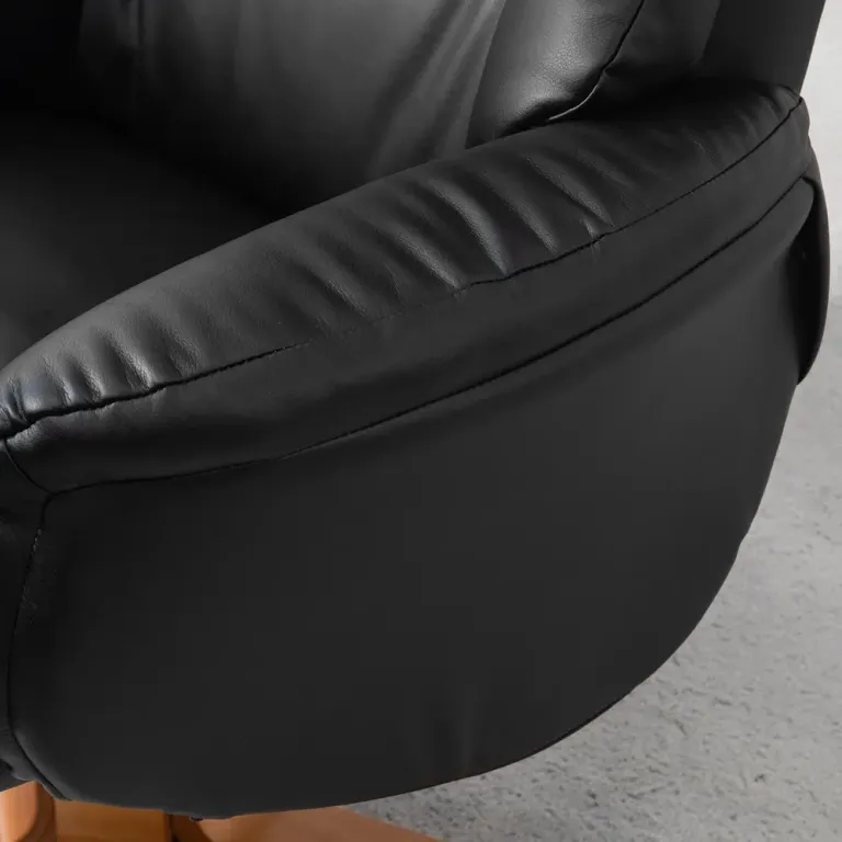 Relaxfåtölj med Fotpall och Liggfunktion Svart Konstläder