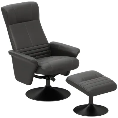 Relaxfåtölj Svart av Mikrofiber och Metall Roterande Fotpall