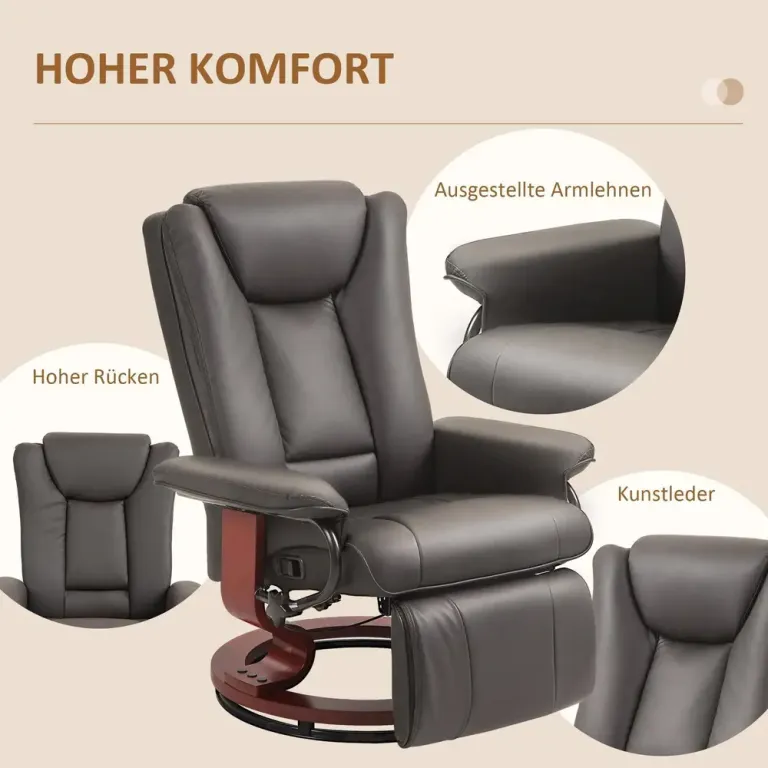 Relaxfåtölj med Liggfunktion Brun av Konstläder Realx Rotation
