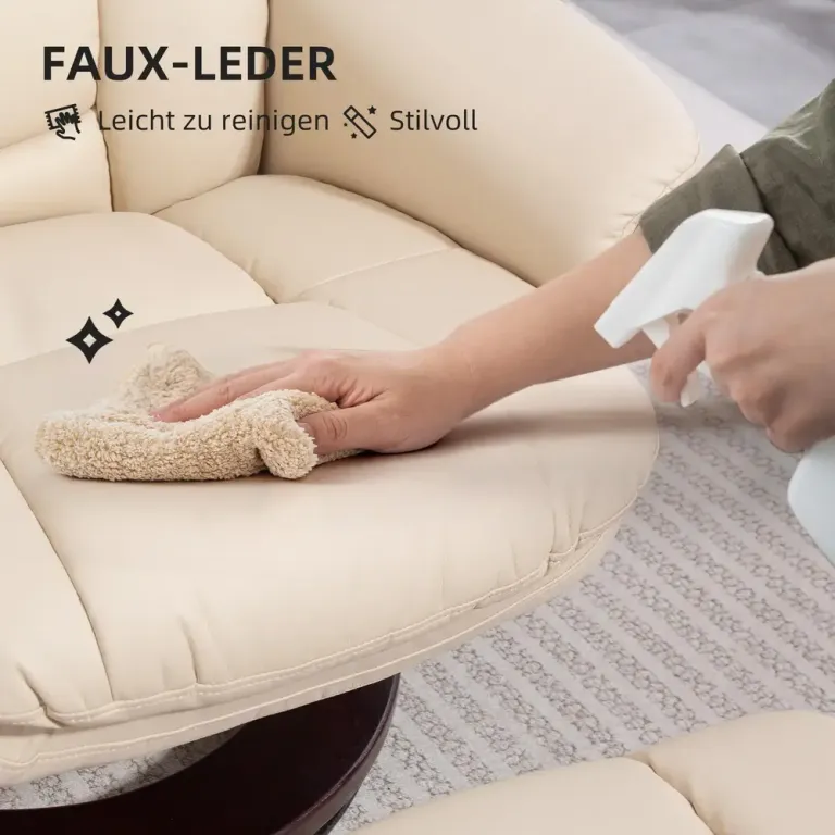 Relaxfåtölj med Pall Krämvit av Konstläder Ve Metall Realx Fotpall