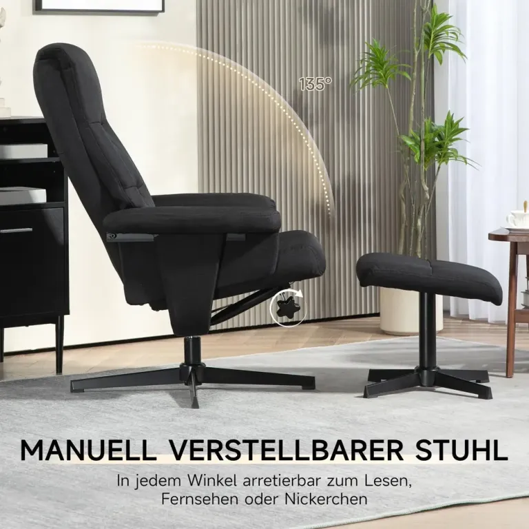 Relaxfåtölj Svart av Sammetslook och Metall Vridbar Pall