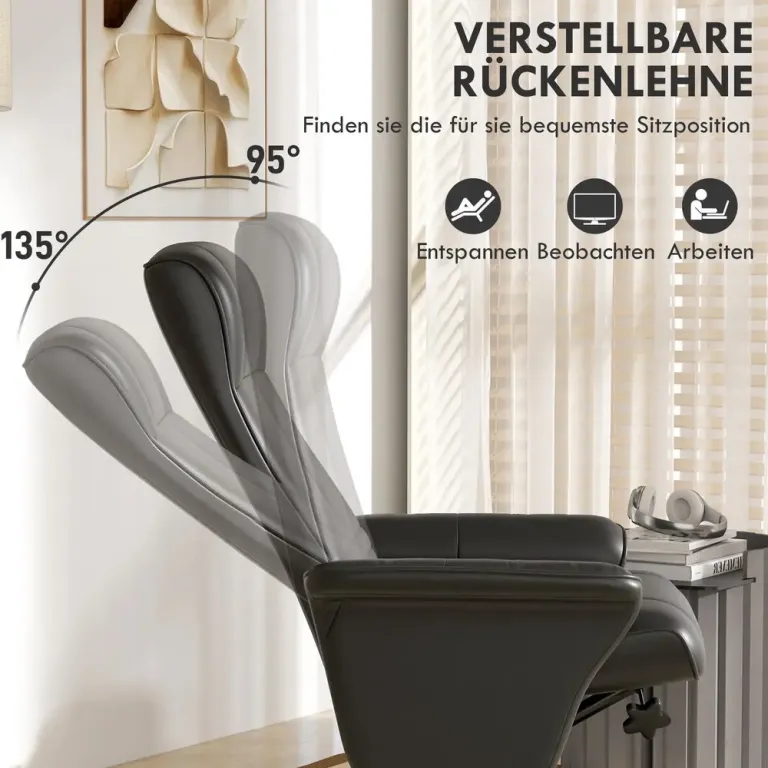 Relaxfåtölj Svart av Mikrofiber och Metall Roterande Fotpall