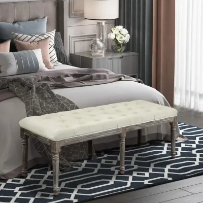 Stoppad Sängbänk i Vintagestil 142 x 47 x 51 cm, Beige