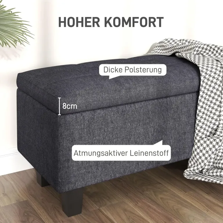 Förvaringsbänk i Linne-Look med Gummiben Sovrum och Hall Mörkgrå