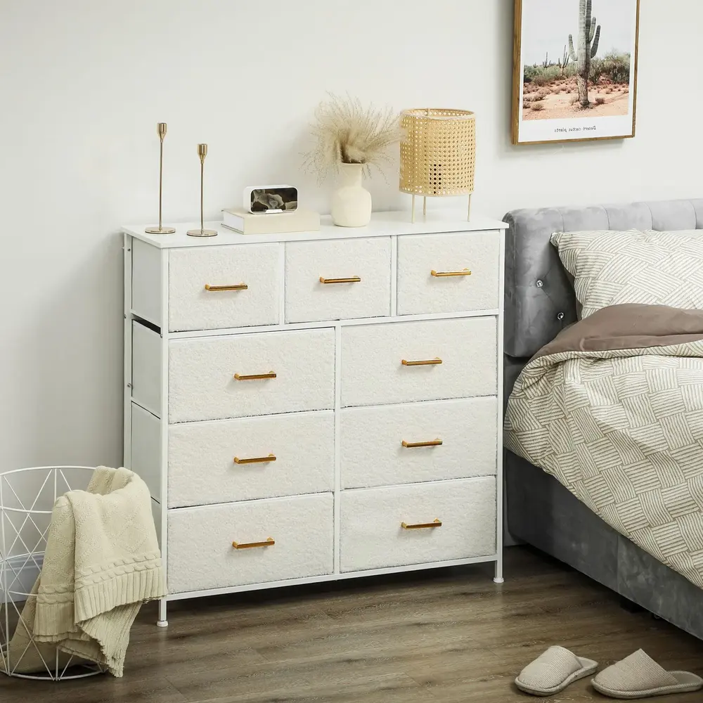 Tyg Byrå 9 Lådor Stålram Elegant Mångsidig Vit