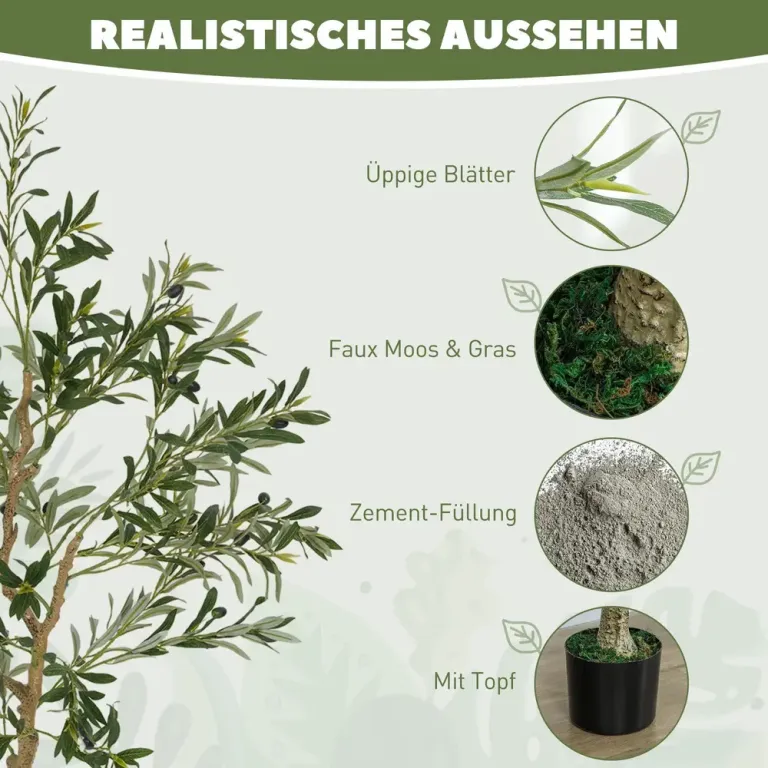Konstgjort Olivträd 720 Löv 40 Oliver 150 cm, Grön Kruka Blad
