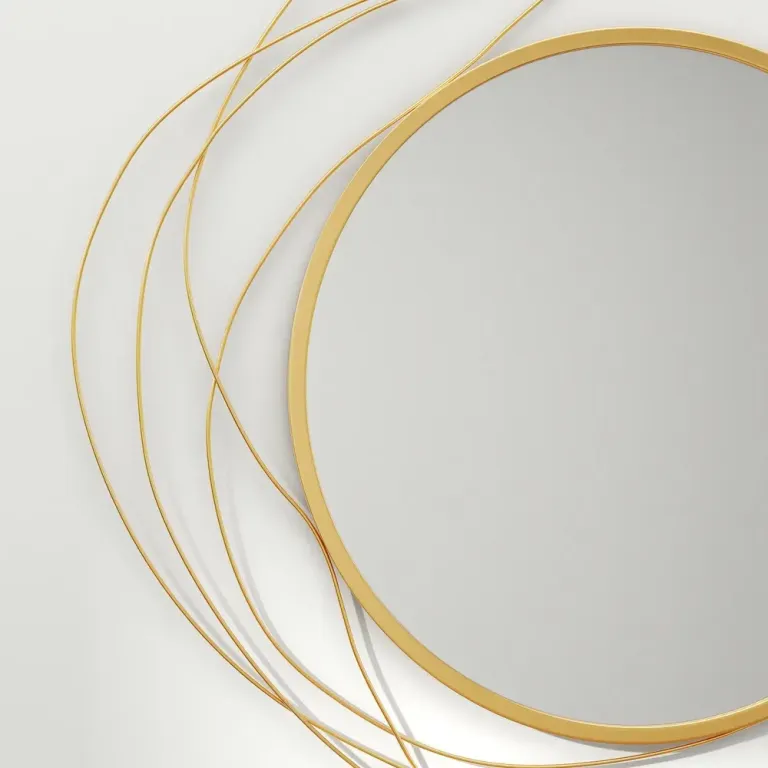 Rund Väggspegel med Metallram Guld Ø65 cm Dekoration