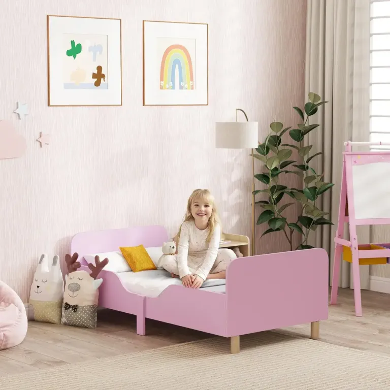 Barnsängstomme Enkelsäng för Barn med Säkerhetsräcke MDF Rosa Furu