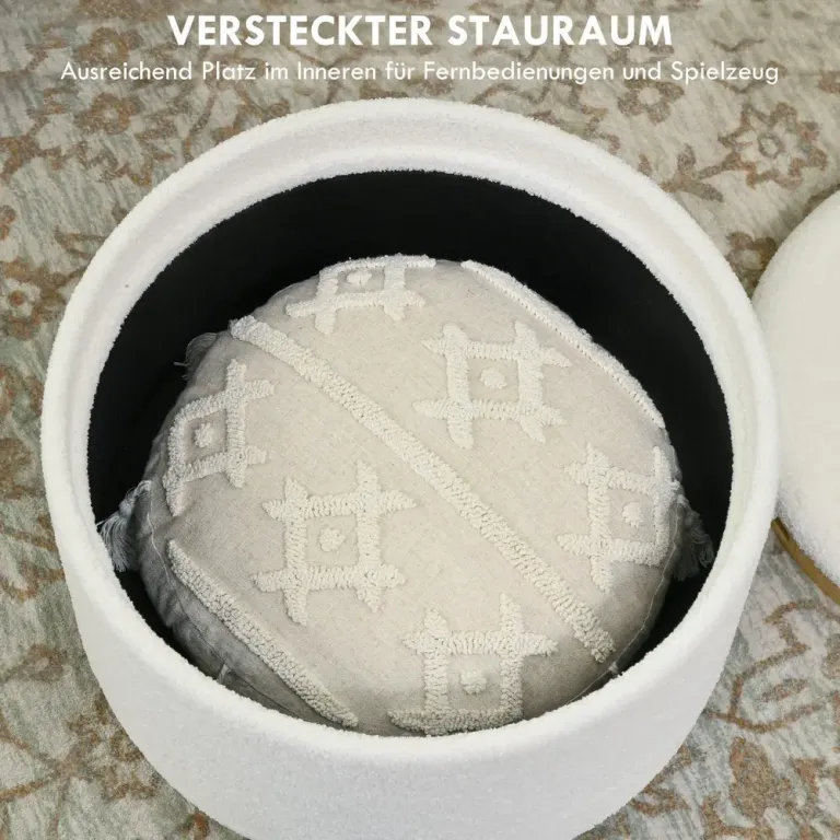 Pall Ottoman Vit av Trä och Tyg Rund Sittpall Sidobord Vändbar Topp
