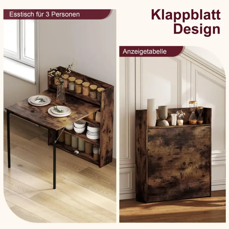 Matbord Hopfällbart Rustik Brun Spånskiva Hylla